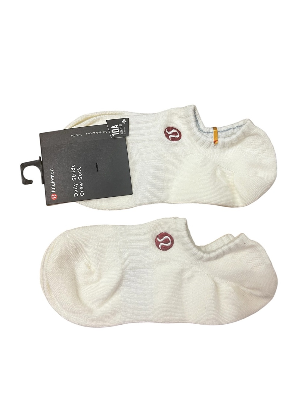 Set of 2 Lululemon Unisex No Show Socks L White Red Athleisure Arch Support